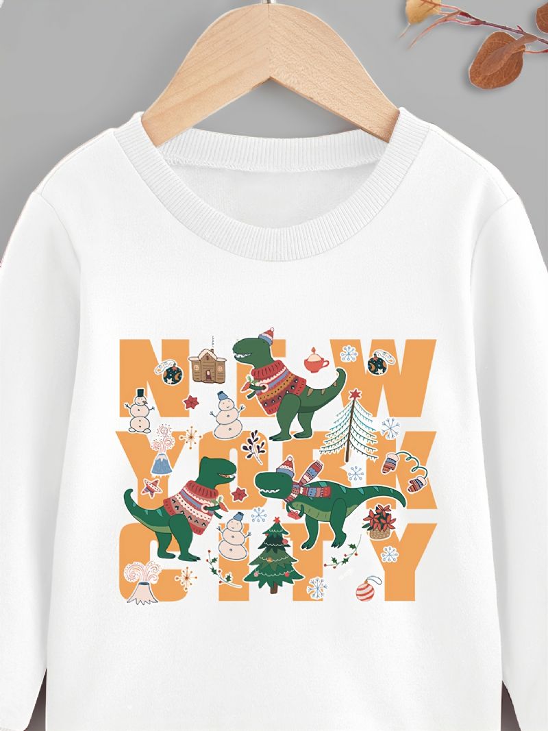 Barn Gutter Dinosaur Print Rund Hals Langermet Sweatshirt