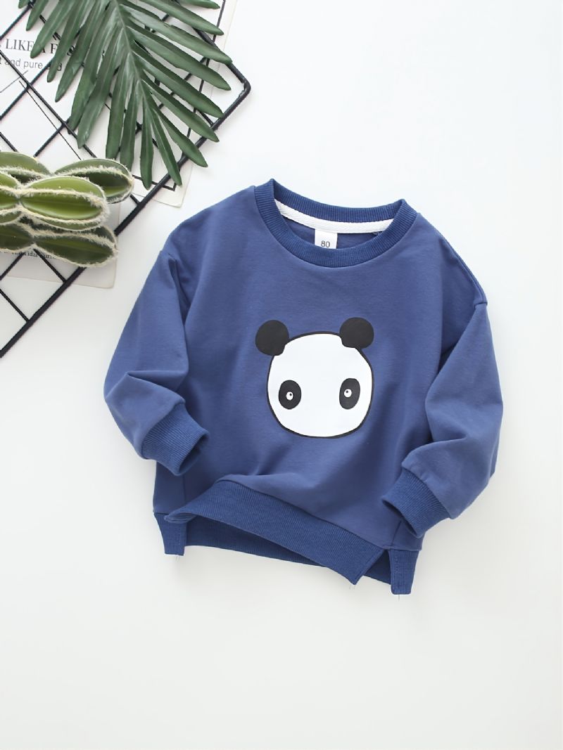 Barn Gutter Jenter Print Panda Rundhals Langermet Sweatshirt Høst Vinter