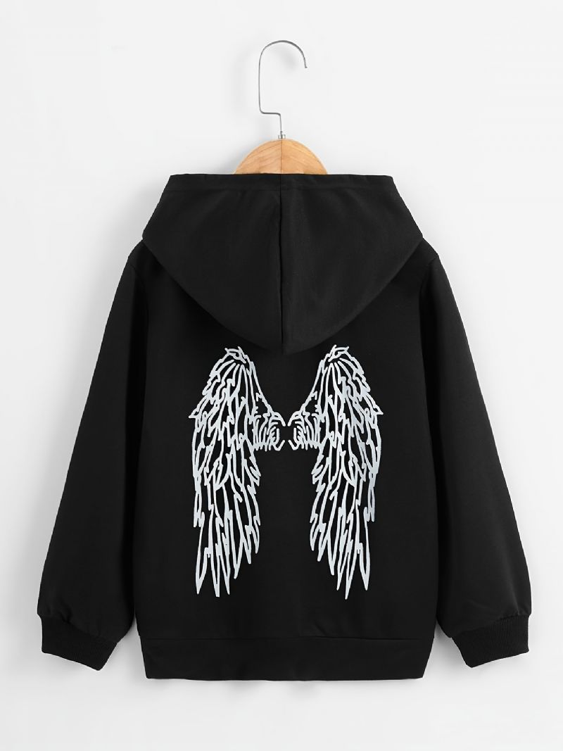 Barne Jenter Hettegenser Wing Print Langermet Pullover Sweatshirt Barneklær