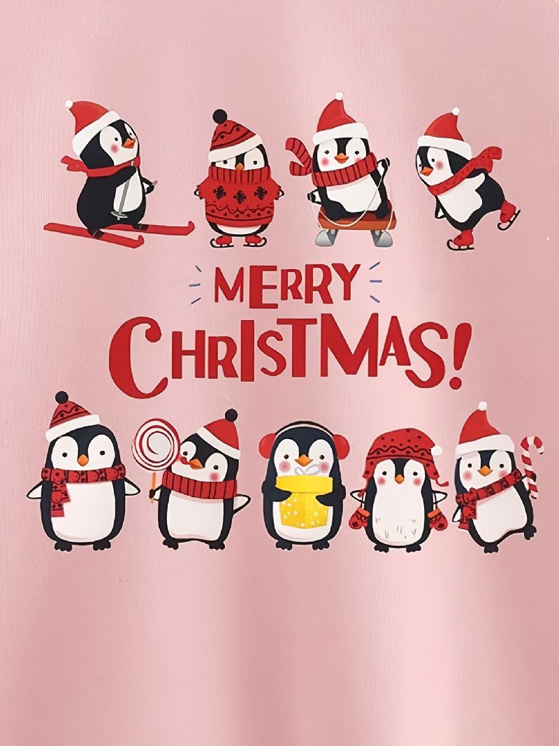 Christmas Jent Knitted Cartoon Penguin Print Langermet Crew Neck Sweatshirt