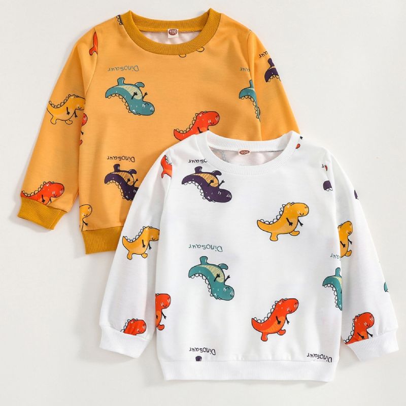 Guttens Swaetshirt Cartoon Colorful Dinosaur Print Sweatshirt Yellow & White