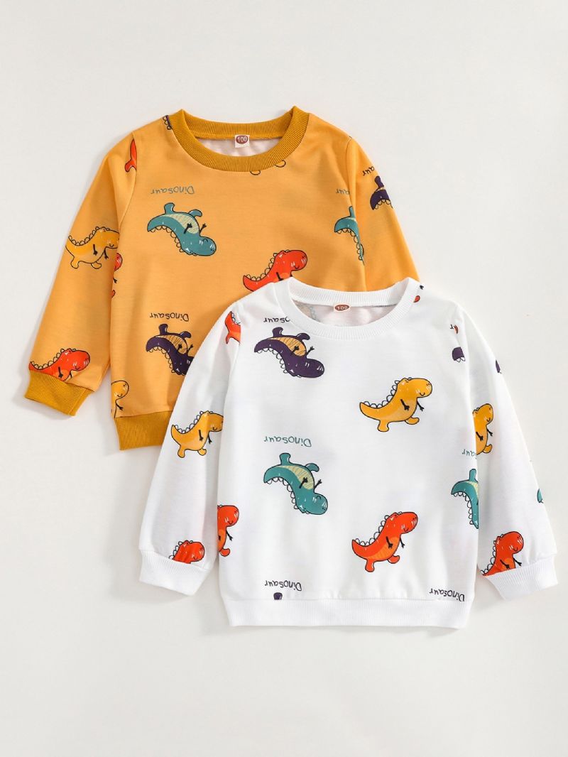 Guttens Swaetshirt Cartoon Colorful Dinosaur Print Sweatshirt Yellow & White