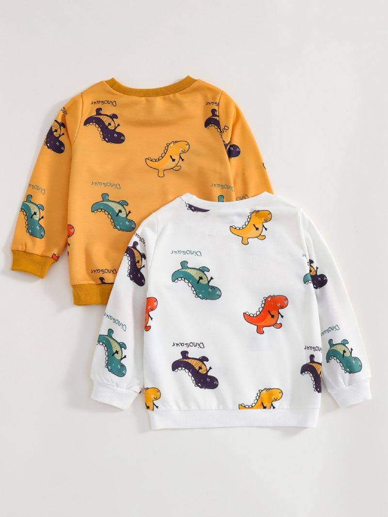 Guttens Swaetshirt Cartoon Colorful Dinosaur Print Sweatshirt Yellow & White