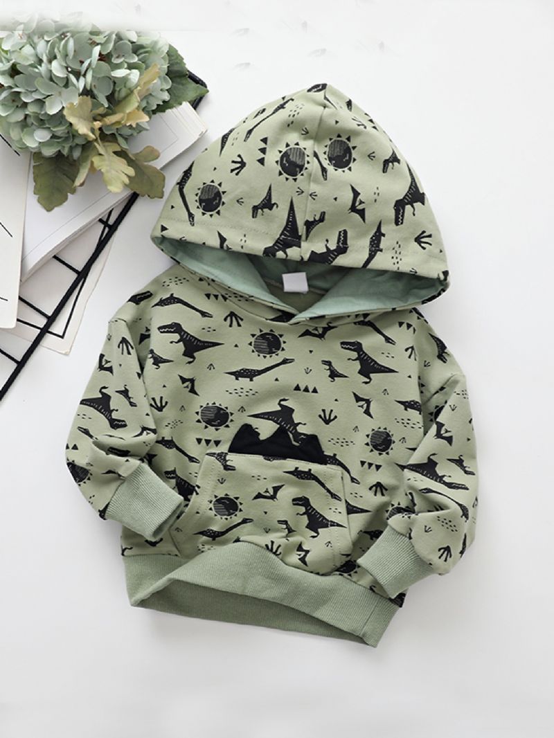 Gutter Barn Tegneserie Dinosaur Print Crewneck Hettegenser Sweatshirt Høst Vinter Varm