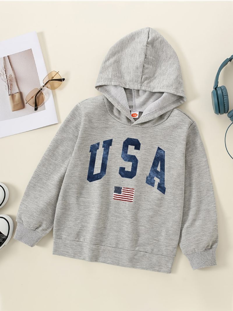 Gutter Casual Usa Print Hettegenser For Vintergrå