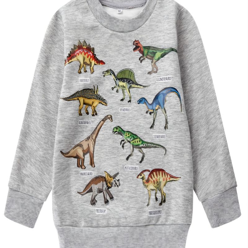 Gutter Dinosaur Print Langermet Genser Med Rund Hals