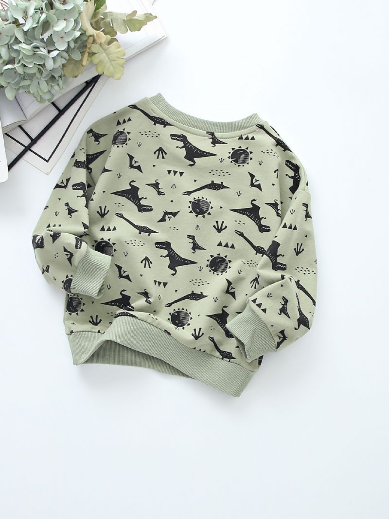 Gutter Full Print Dinosaur Sweatshirt Barne Rund Hals Høst Vinter