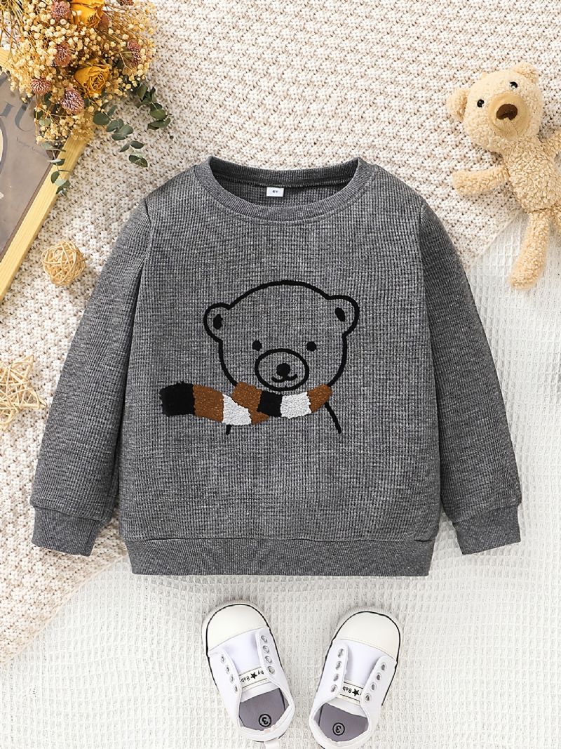 Gutter Langermet Pullover Bear Print Sweatshirt Barneklær