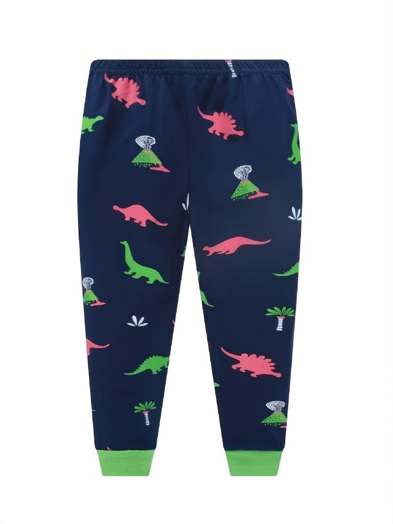 Gutter Uformelt Pyjamassett Med Rund Hals Lounge Wear Homewear Langermet Topp Og Matchende Buksersett Med Dinosaurtrykk