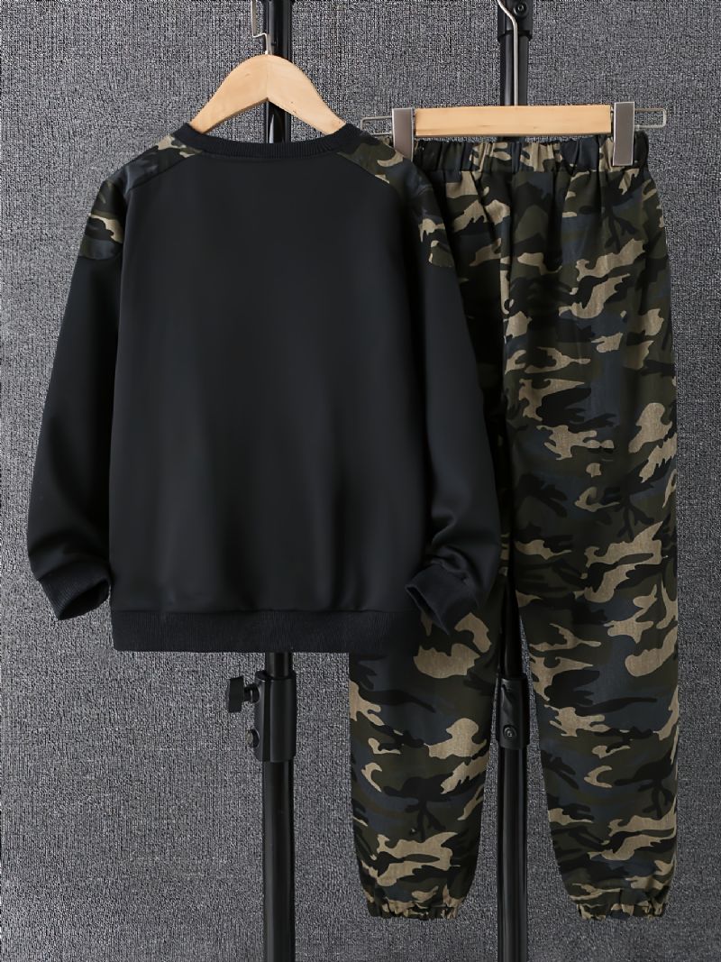 Gutters Camo Print Crew Neck Sweatshirt Leggings Buksesett