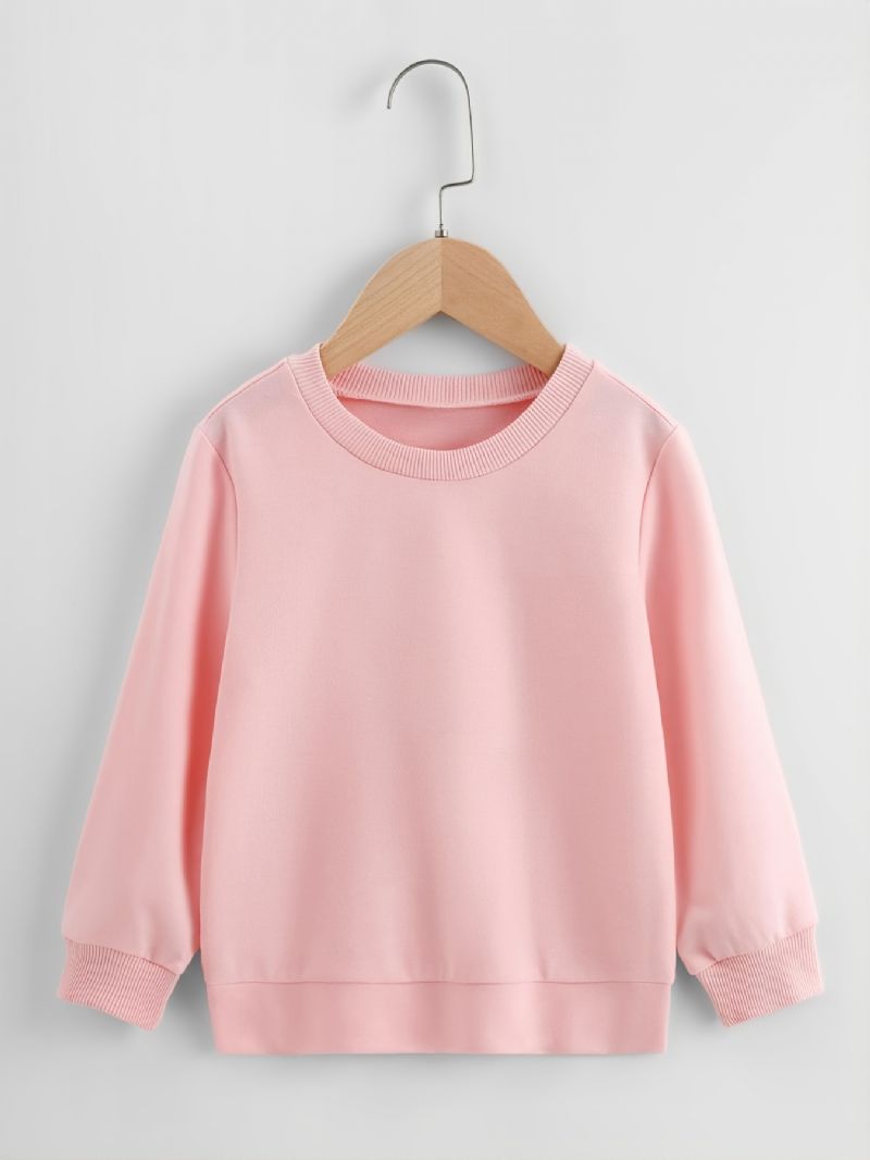 Høst Vinter Nytt Barn Jenter Gutter Ensfarget Pustende Mote Crew Neck Uformell Genser Rosa