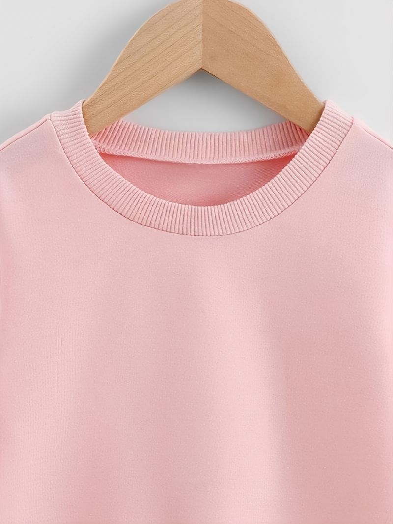 Høst Vinter Nytt Barn Jenter Gutter Ensfarget Pustende Mote Crew Neck Uformell Genser Rosa