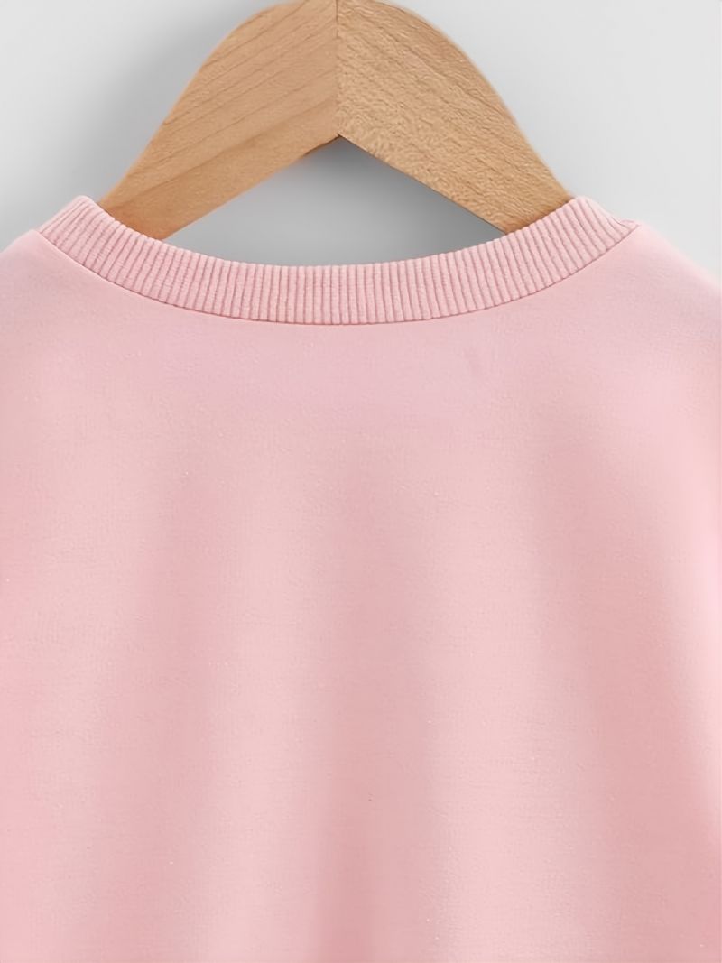 Høst Vinter Nytt Barn Jenter Gutter Ensfarget Pustende Mote Crew Neck Uformell Genser Rosa