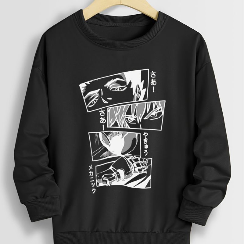 Høst Vinter Uformelt Gutter Tegneserie Grafisk Sweatshirt Med Rund Hals Here We Go Baseball Mekaniker