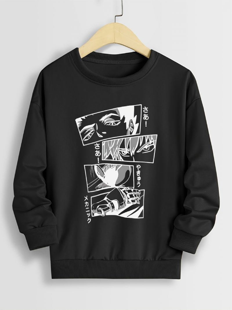 Høst Vinter Uformelt Gutter Tegneserie Grafisk Sweatshirt Med Rund Hals Here We Go Baseball Mekaniker