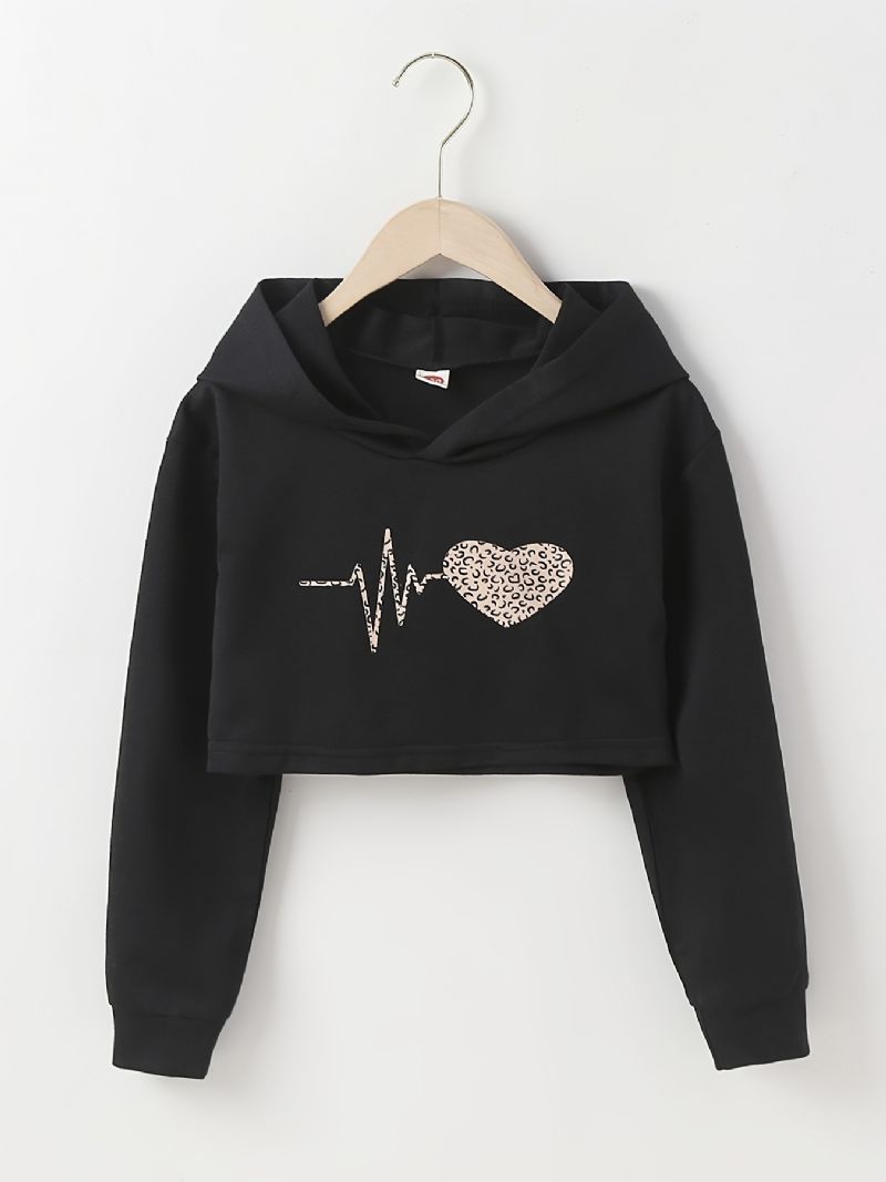 Jente Hettegenser Leopard Hjertetrykk Langermet Crop Pullover Sweatshirt Barneklær