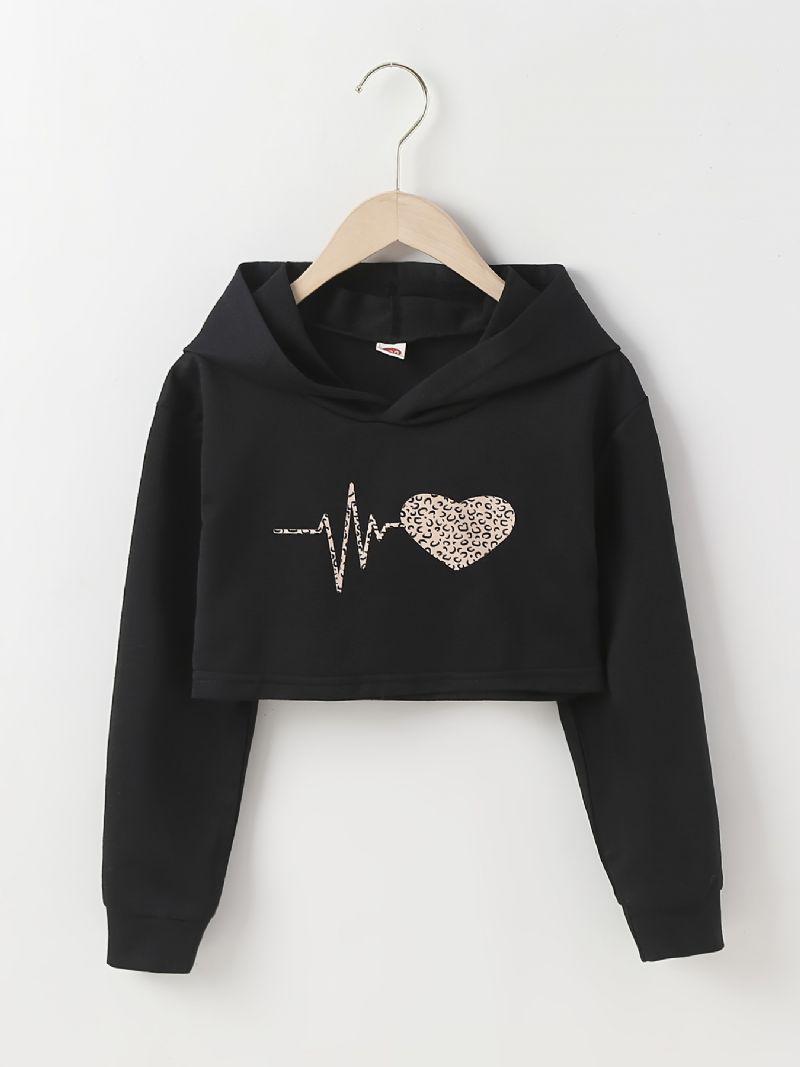 Jente Hettegenser Leopard Hjertetrykk Langermet Crop Pullover Sweatshirt Barneklær