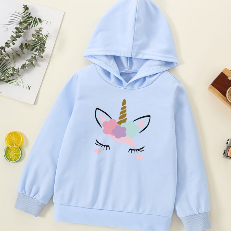 Jente Hettegenser Søt Unicorn Print Langermet Sweatshirt Topper Høst Vinter