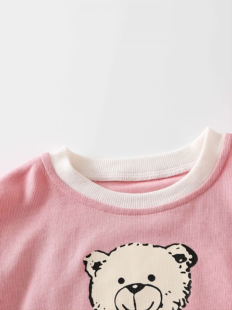 Jenter Casual Cartoon Bear Print Langermet Genser Med Rund Hals