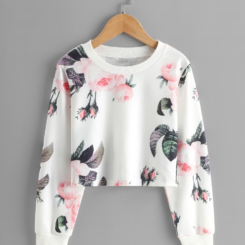 Jenter Casual Langermet Pullover Topper Lett Genser Med Blomstertrykk