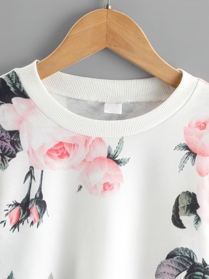 Jenter Casual Langermet Pullover Topper Lett Genser Med Blomstertrykk