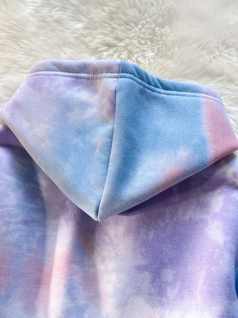 Jenter Fleece Tie Dye Hettegenser Barneklær Med Tegneserietrykk