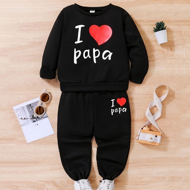 Jenter I Love Papa Pullover Sweatshirt & Matching Jogger Pants Barneklær