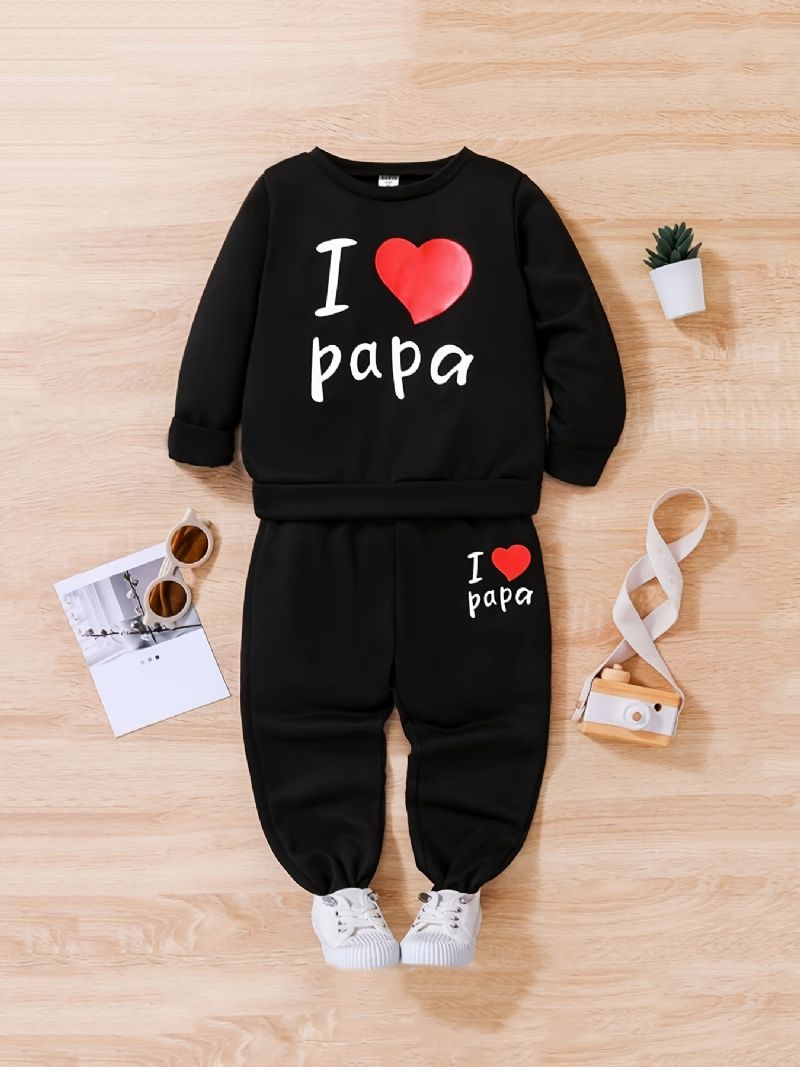 Jenter I Love Papa Pullover Sweatshirt & Matching Jogger Pants Barneklær