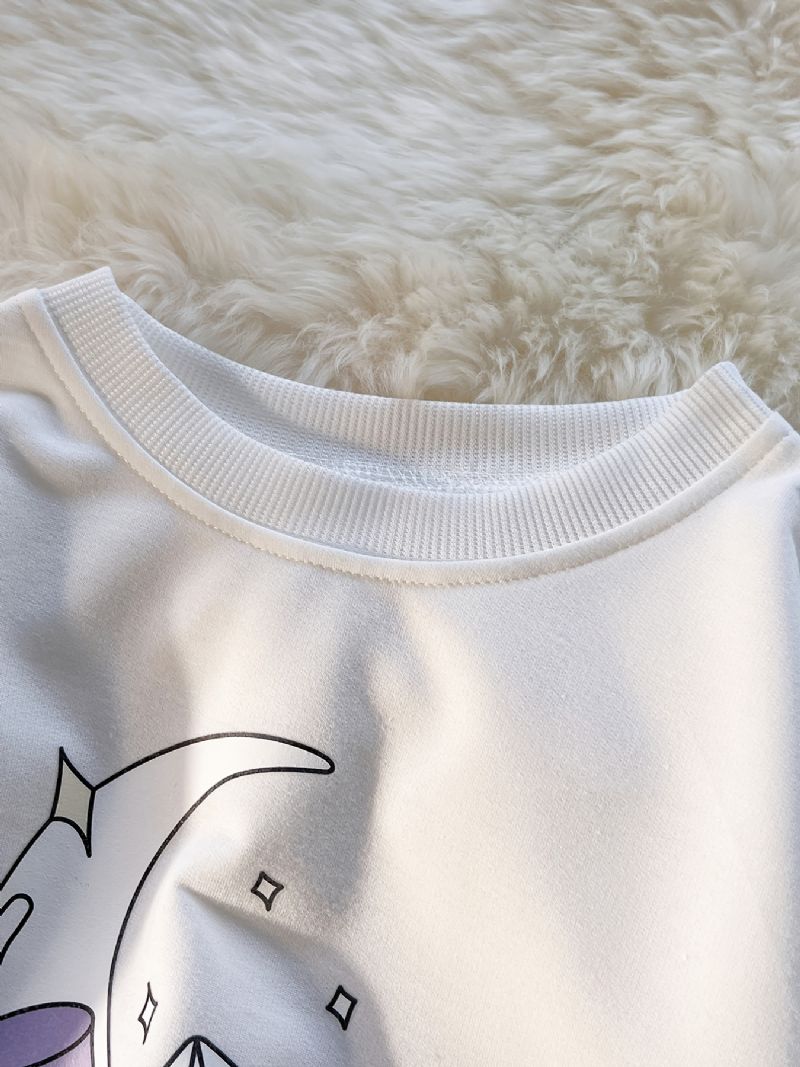 Jenter Pullover Cute Clouds Moon Print Langermet Sweatshirt Topper Barneklær