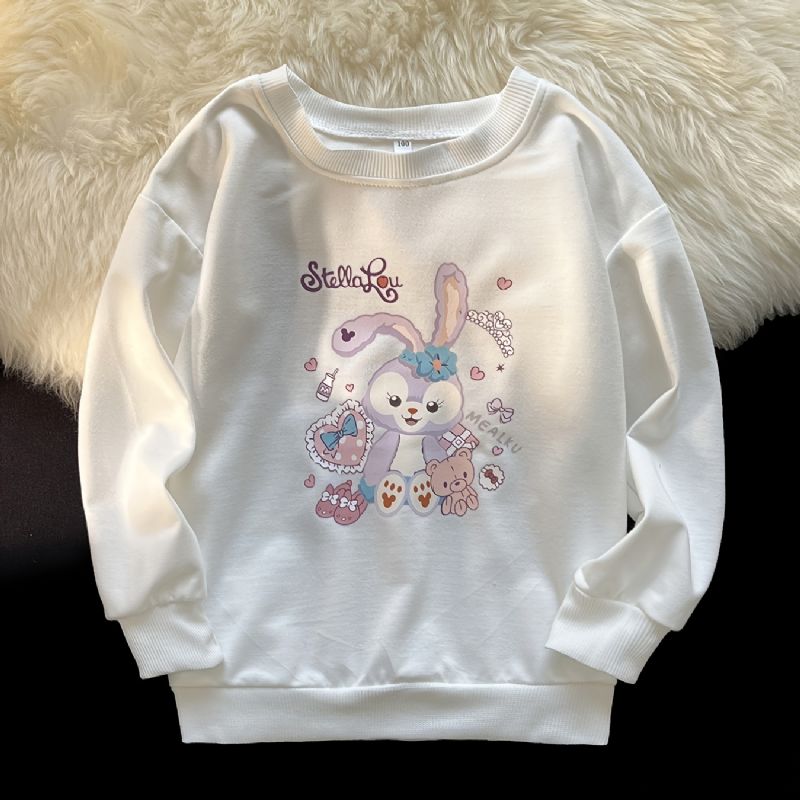 Jenter Pullover Cute Rabbit Print Langermet Sweatshirt Topper Barneklær