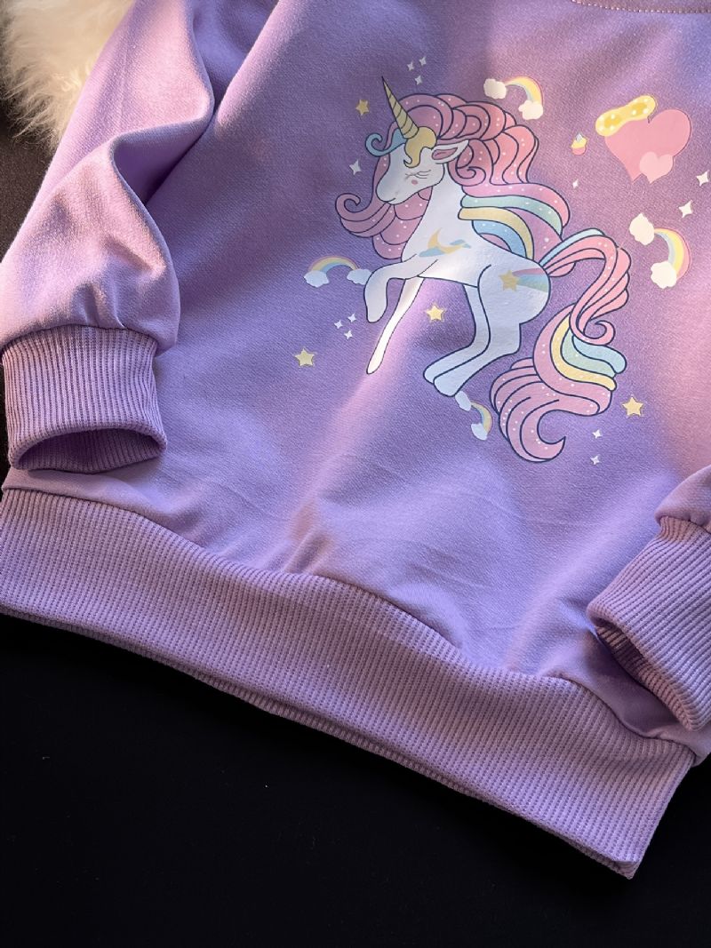 Jenter Pullover Søt Unicorn Print Langermet Sweatshirt Topper Barneklær