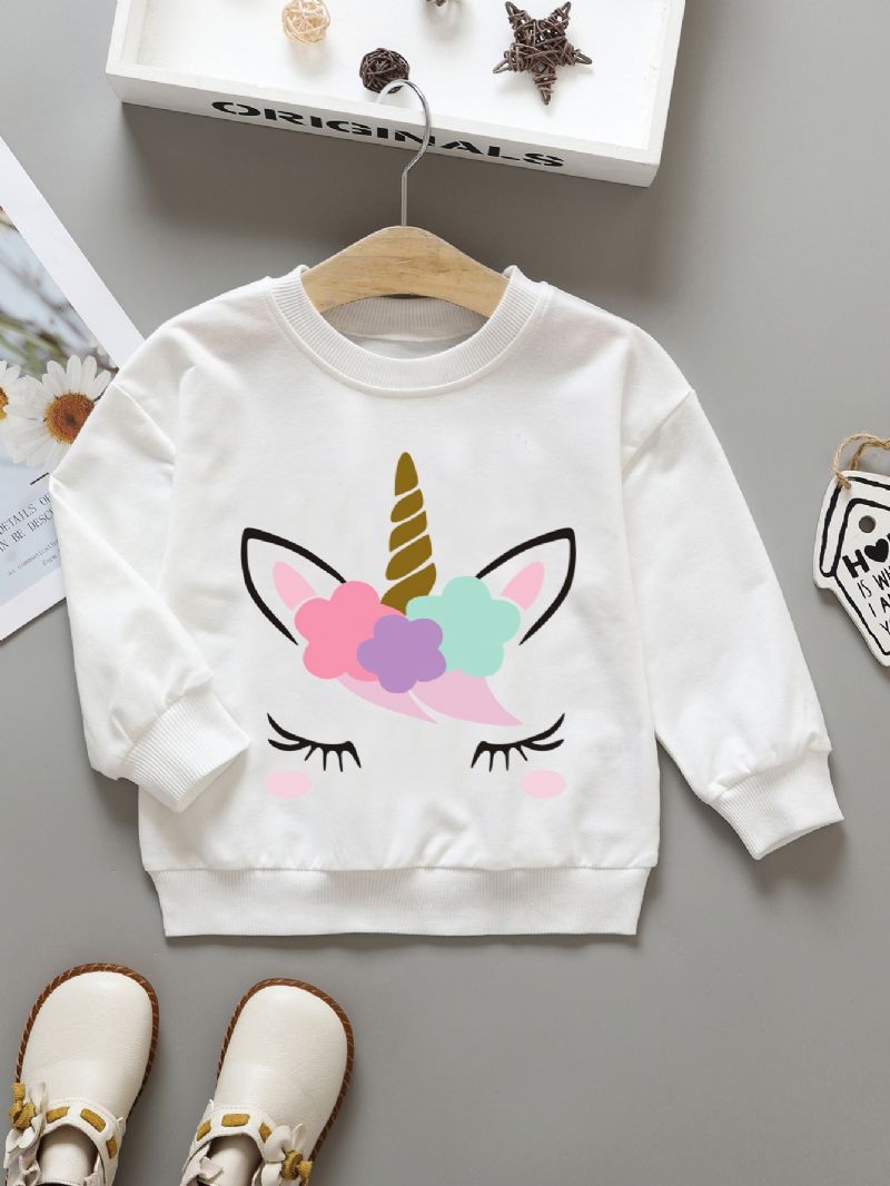 Jenter Pullover Tegneserie Unicorn Print Rundhals Langermet Sweatshirt