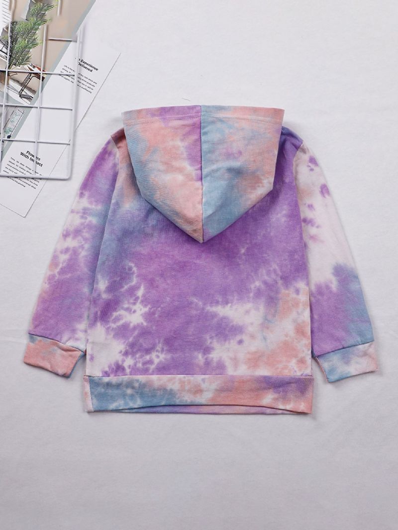 Jenter Tie Dye Langermet Hettegenser Med Bokstavtrykk