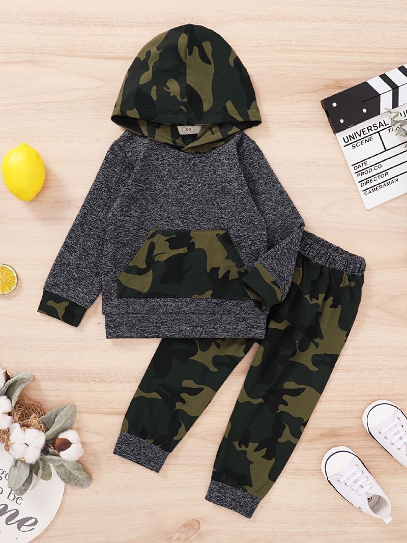 Julepriskutt Baby Barn Gutter Hettegensere Og Matchende Joggebukser Sett Med Camo Print For Høst Vinter Ny