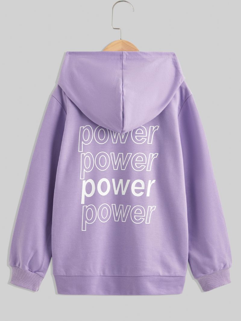 Kids Jenter Power Pattern Autumn Solid Langermet Hoodie Sweatshirt