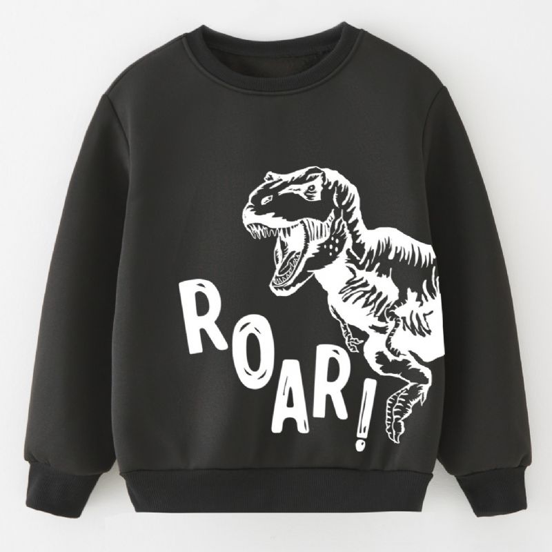 Nye Gutter Casual Fasjonable Dinosaur Printed Langermet Crew Neck Sweatshirt