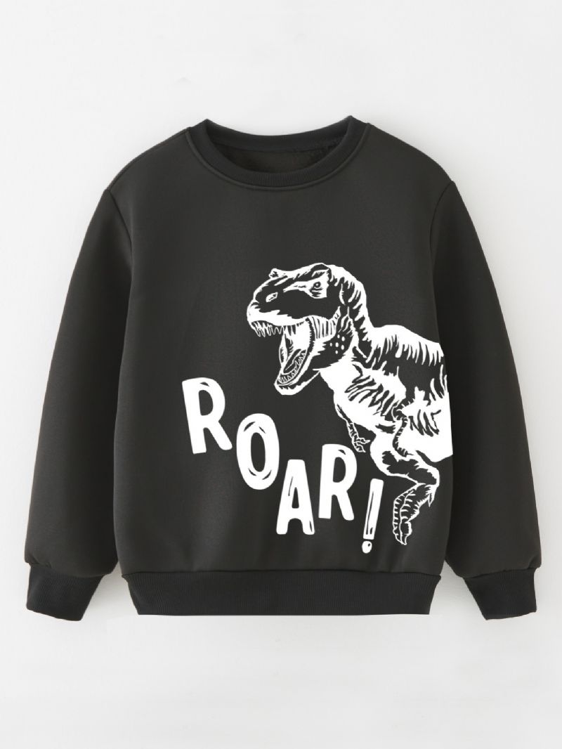 Nye Gutter Casual Fasjonable Dinosaur Printed Langermet Crew Neck Sweatshirt