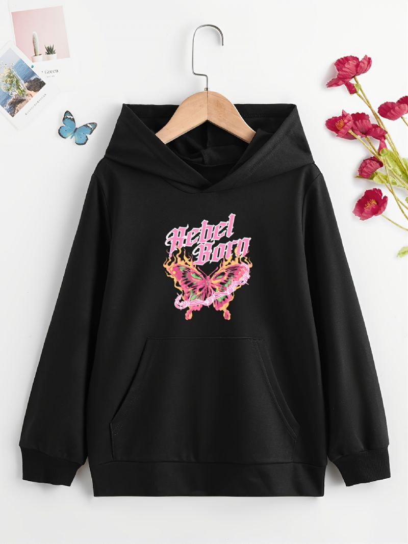 Nye Jenter Casual Fasjonable Butterfly Printed Langermet Hettegenser Sweatshirt