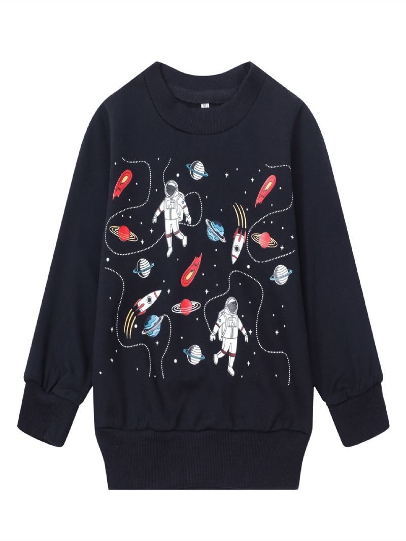 Popshion Gutter Astronaut Print Langermet Pullover Neck Winter Sweatshirt