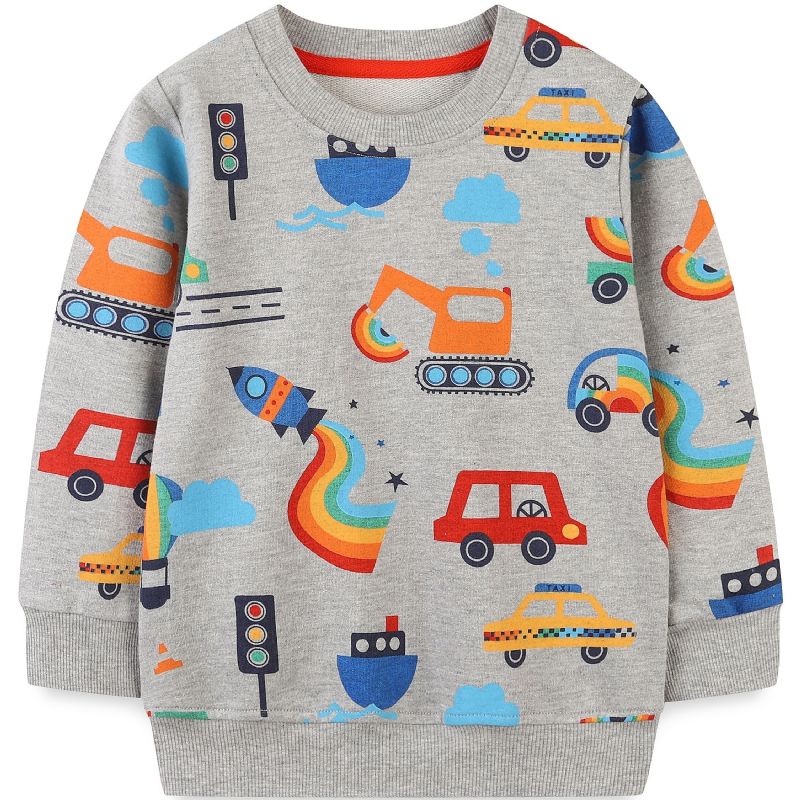 Popshion Gutter Crew Neck Langermet Sweatshirt Med Car Cartoon Print