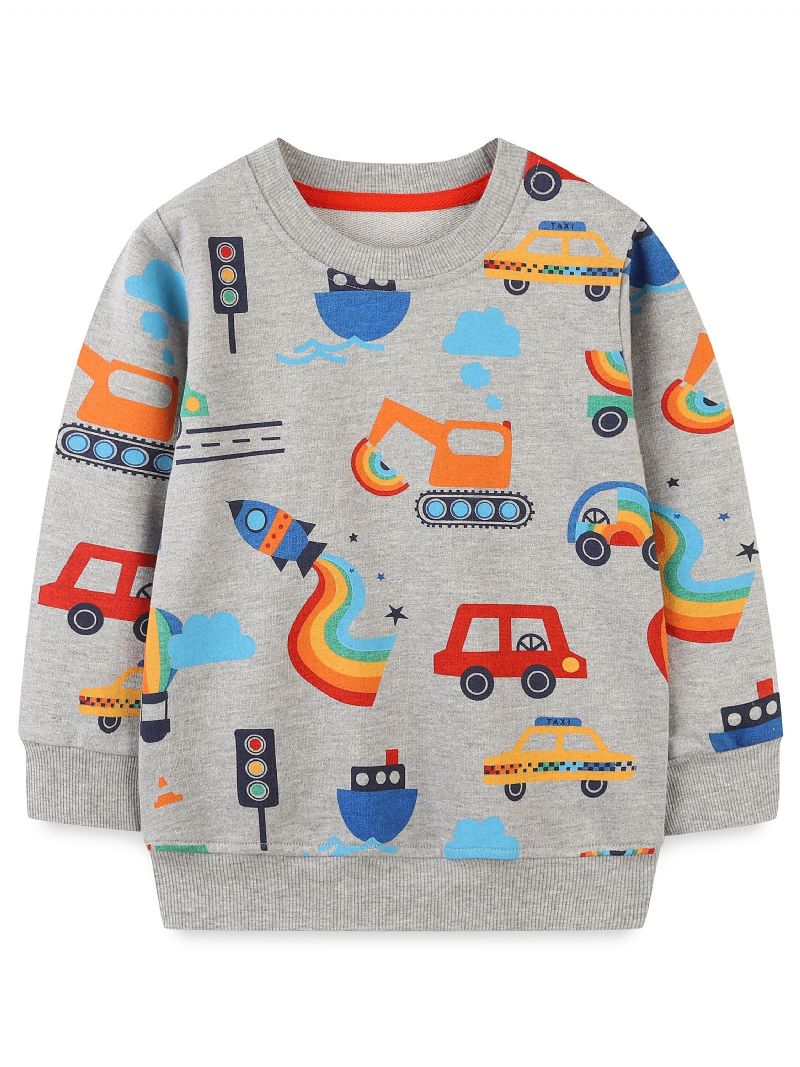 Popshion Gutter Crew Neck Langermet Sweatshirt Med Car Cartoon Print