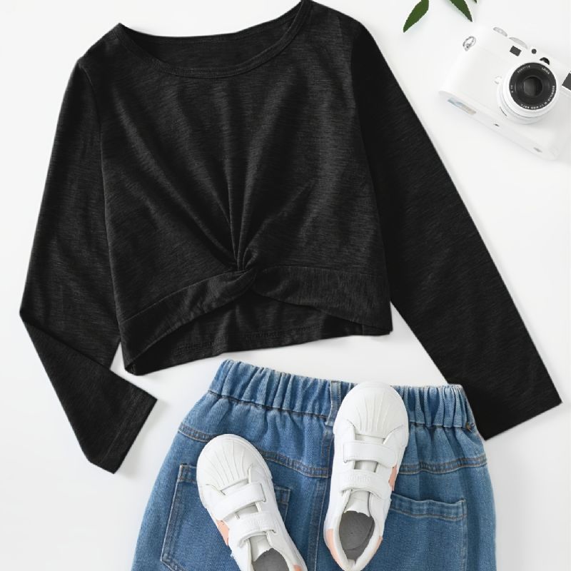 Short Crop Top Sweatshirt For Jenter Uformell Langermet Skjorte Bluse T-skjorte