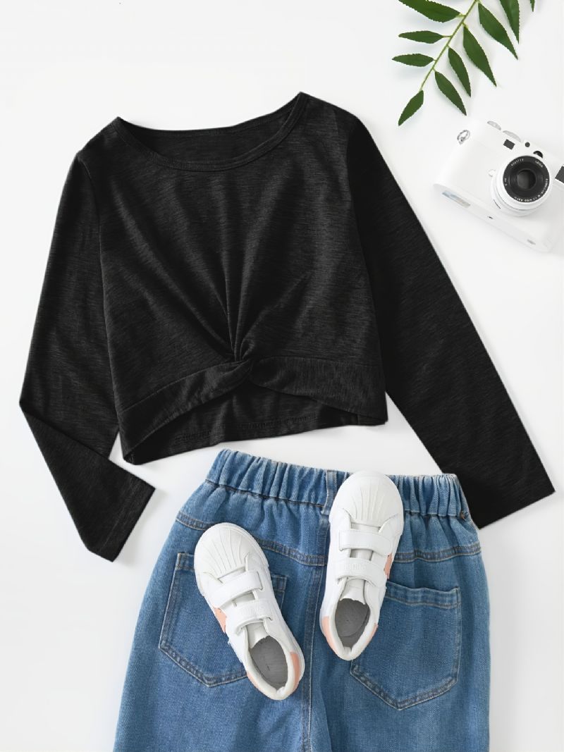 Short Crop Top Sweatshirt For Jenter Uformell Langermet Skjorte Bluse T-skjorte