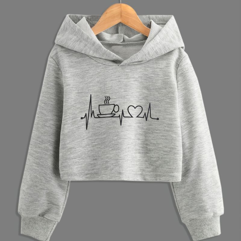 Sweatshirt Med Hettegenser For Jenter Søt Mønster Casual Crop