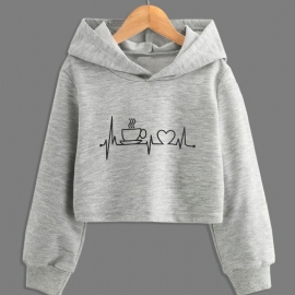 Sweatshirt Med Hettegenser For Jenter Søt Mønster Casual Crop