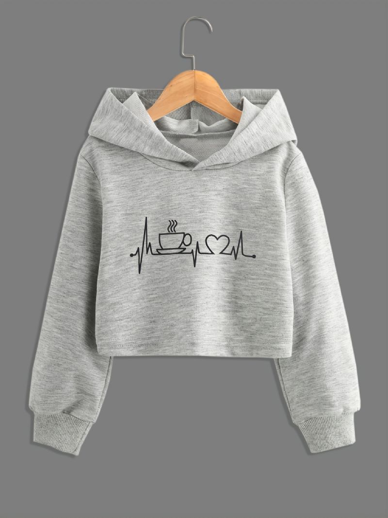 Sweatshirt Med Hettegenser For Jenter Søt Mønster Casual Crop