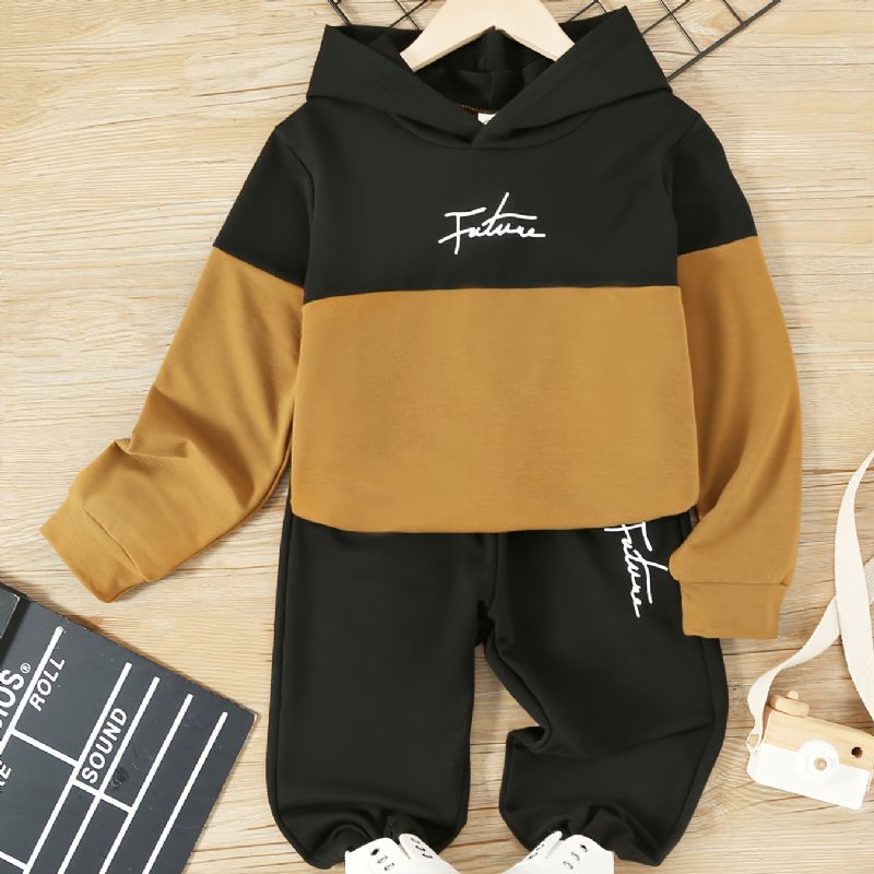 Toddler Gutter Letter Graphic Color Block Hettegenser Og Joggebukser