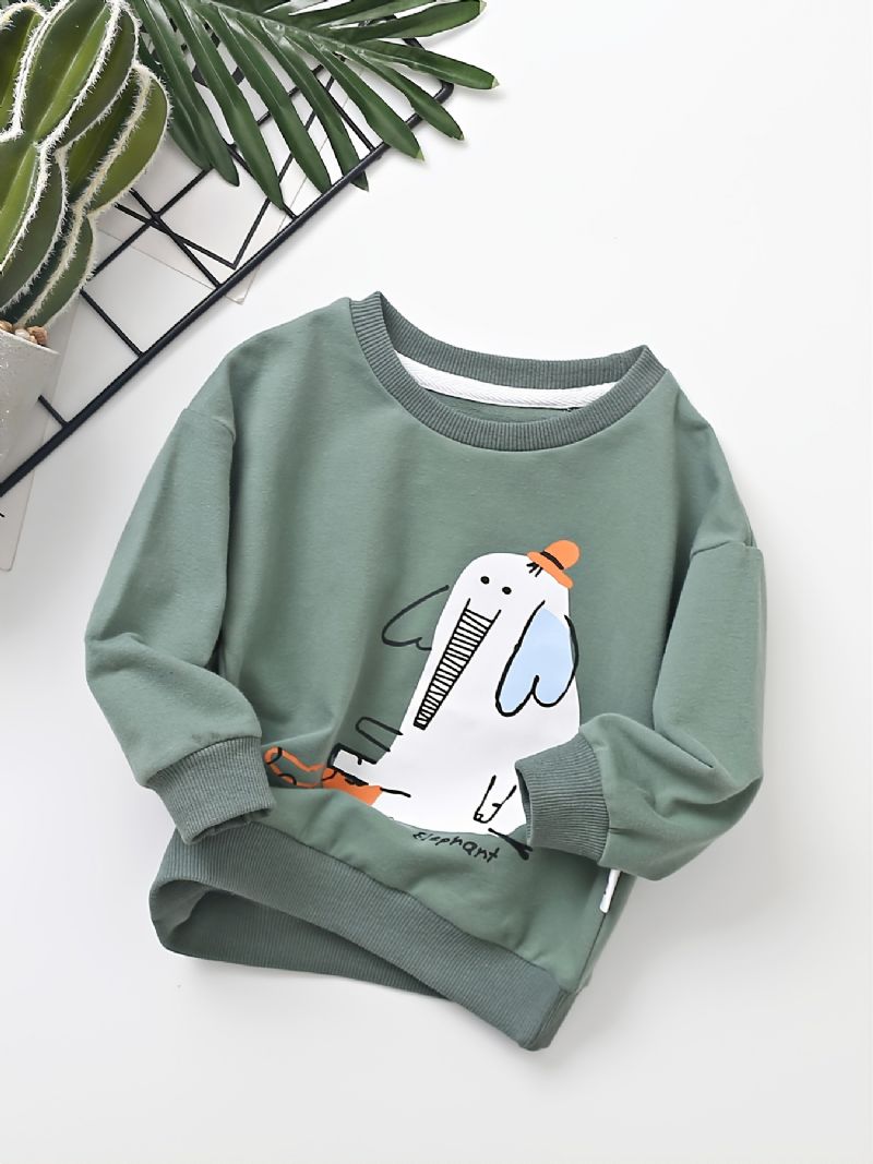 Toddler Gutter Print Elephant Rund Hals Langermet Sweatshirt Høst Vinter