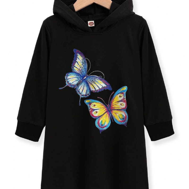 Toddler Jenter Butterfly Print Hettegenser Kjole For Høst Vinter Ny