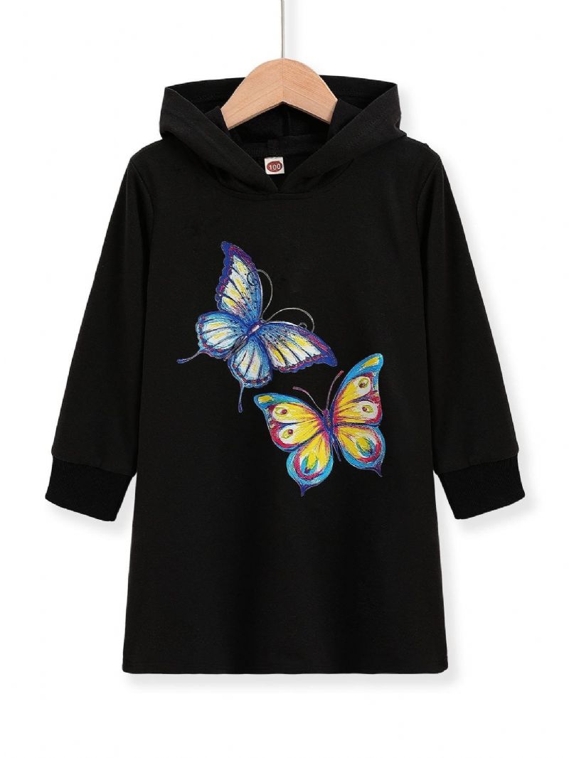 Toddler Jenter Butterfly Print Hettegenser Kjole For Høst Vinter Ny